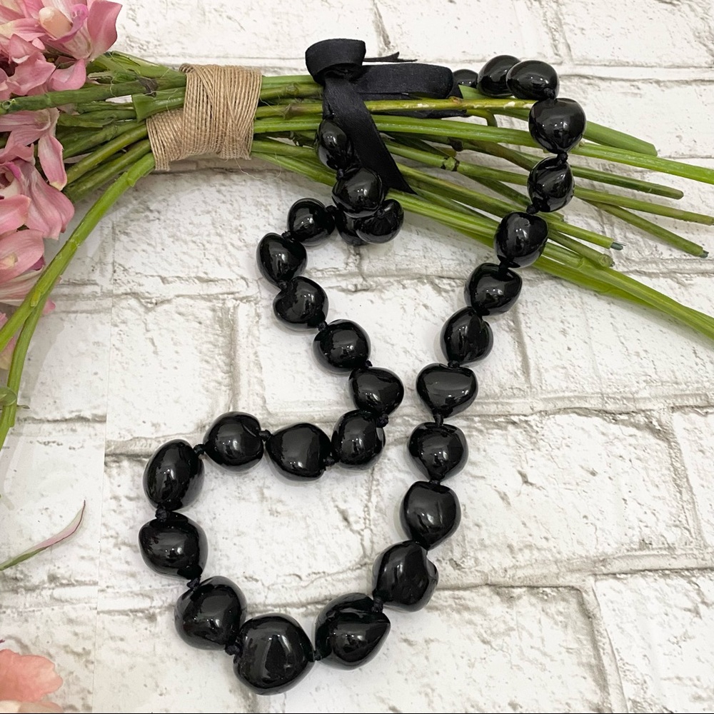 Kukui Nut HAWAIIAN Solid Black Lei 32” Necklace